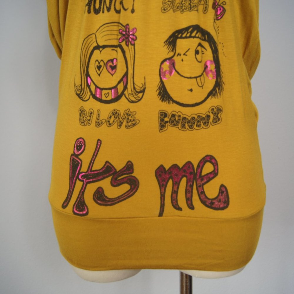 Its Me Feeling Faces By Meeting Women's Blouse Top Mustard Size Medium - Picture 3 of 6